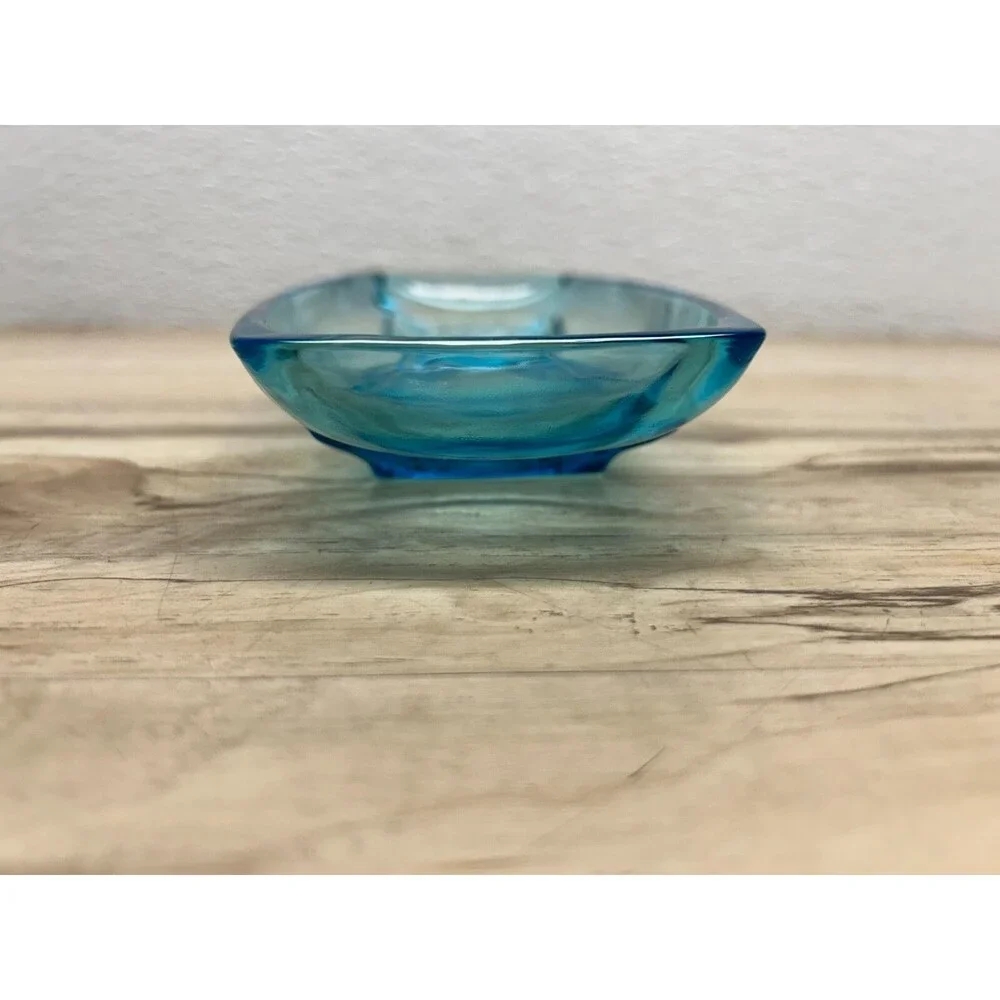 Vtg 1960s Hazel Atlas Turquoise Capri Blue Glass Serving Dishes Set Of 2